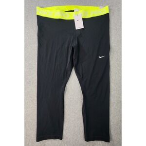 Nike Pro Tight Fit Leggings Crop Length Womens 3X Black Volt Mid-Rise DC5393-015
